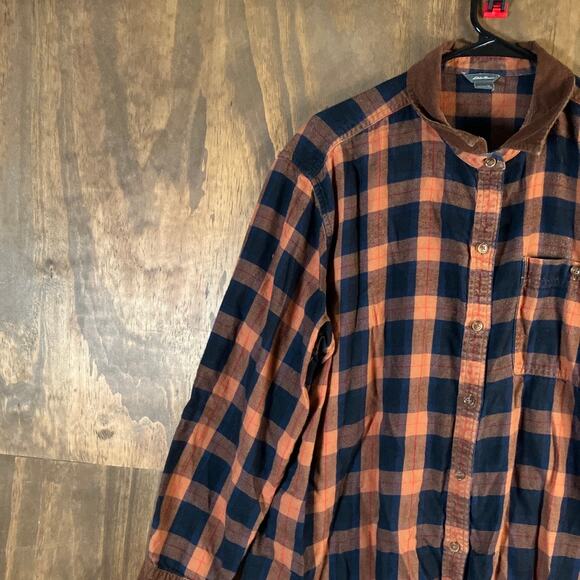 Eddie Bauer Womens Shirt Orange Multi Plaid Button Down Flannel Cotton Blend XL - Picture 4 of 12
